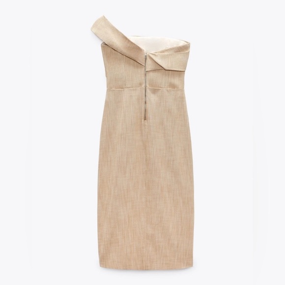 NWT • Zara Asymmetrical Slip MIDI Taupe Dress • XS - Picture 10 of 15